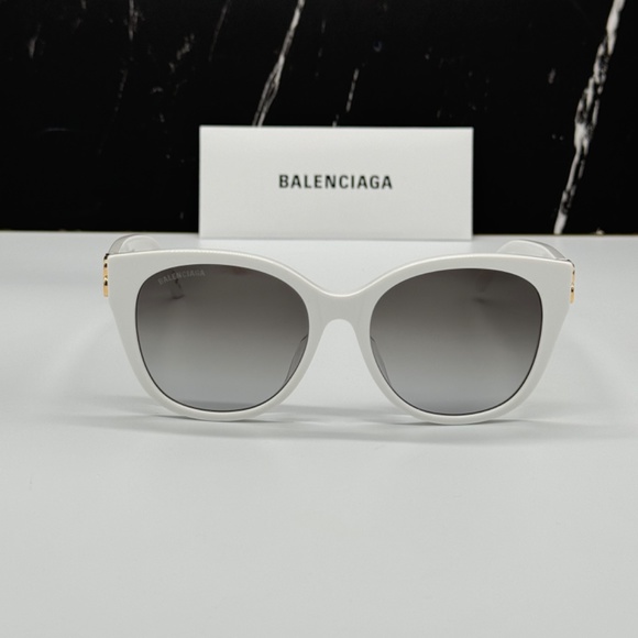 NEW BB0103SA 006 BALENCIAGA WHITE GREY WOMEN BALENCIAGA SUNGLASSES - Picture 3 of 11